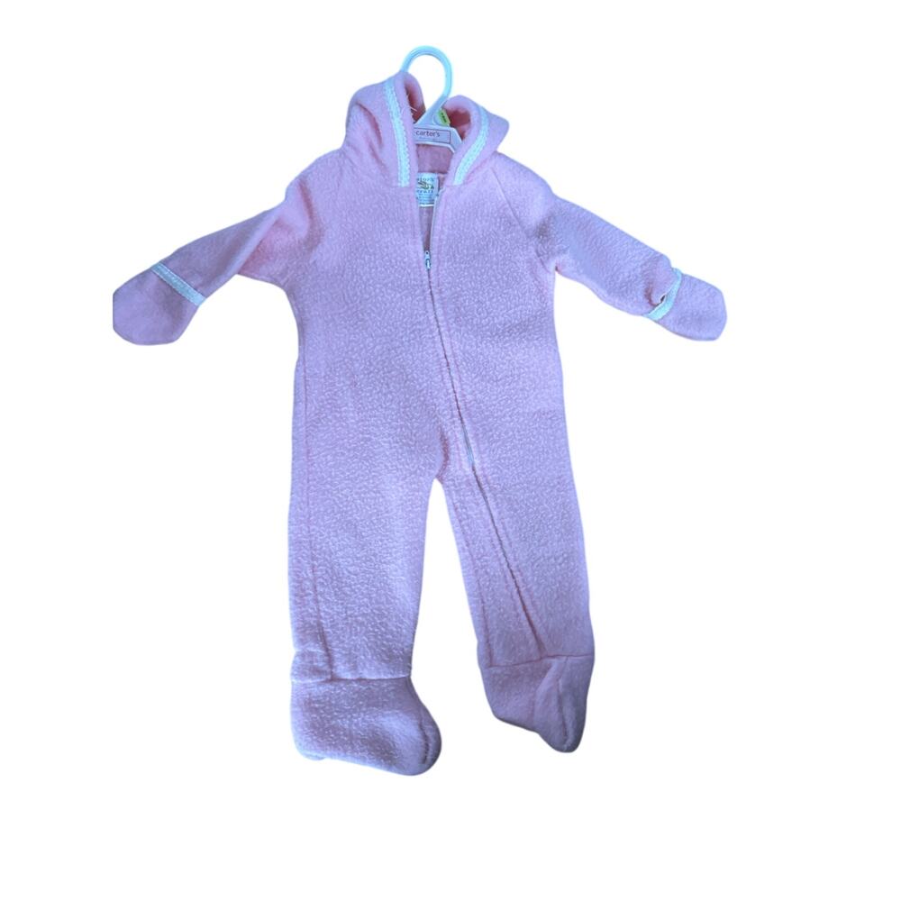 Vintage 80s Stork Craft pink fuzzy‎ baby bunting suit one piece